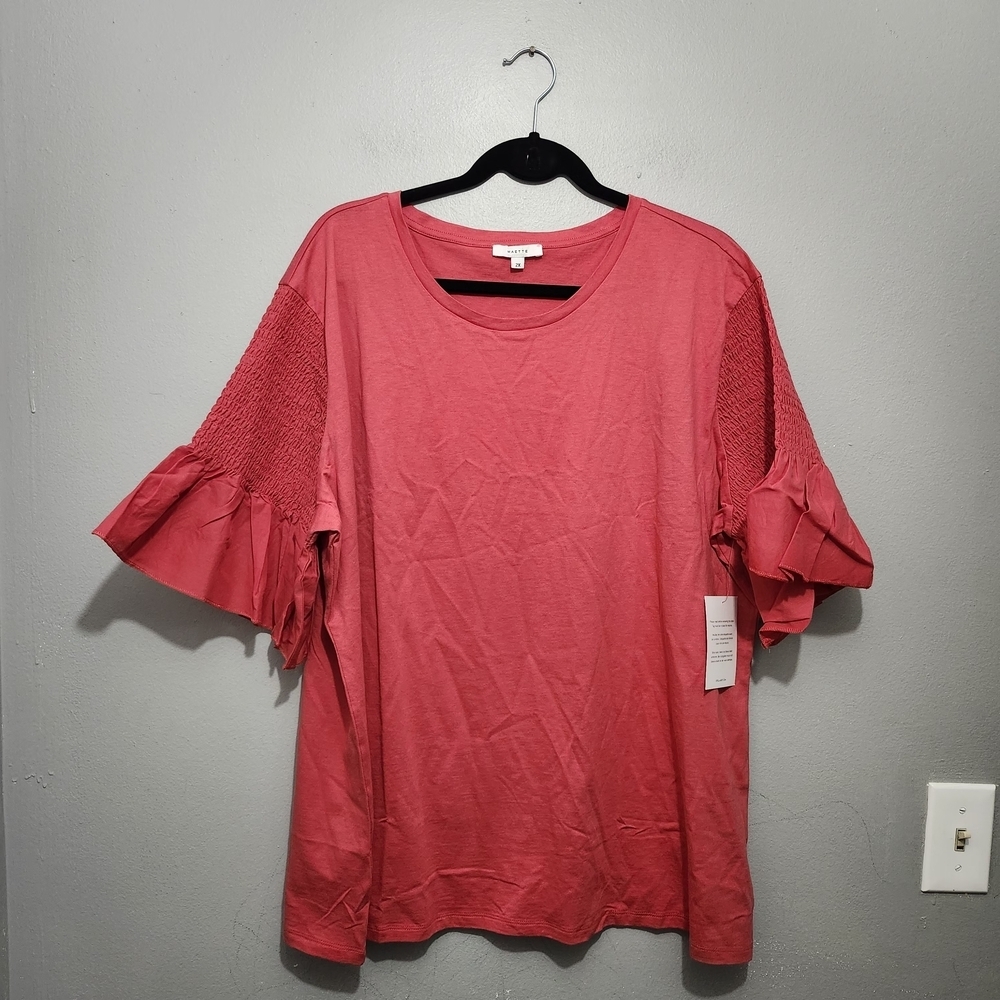 Maette Coral Short Sleeve Top Blouse Size 2X Modal And Cotton